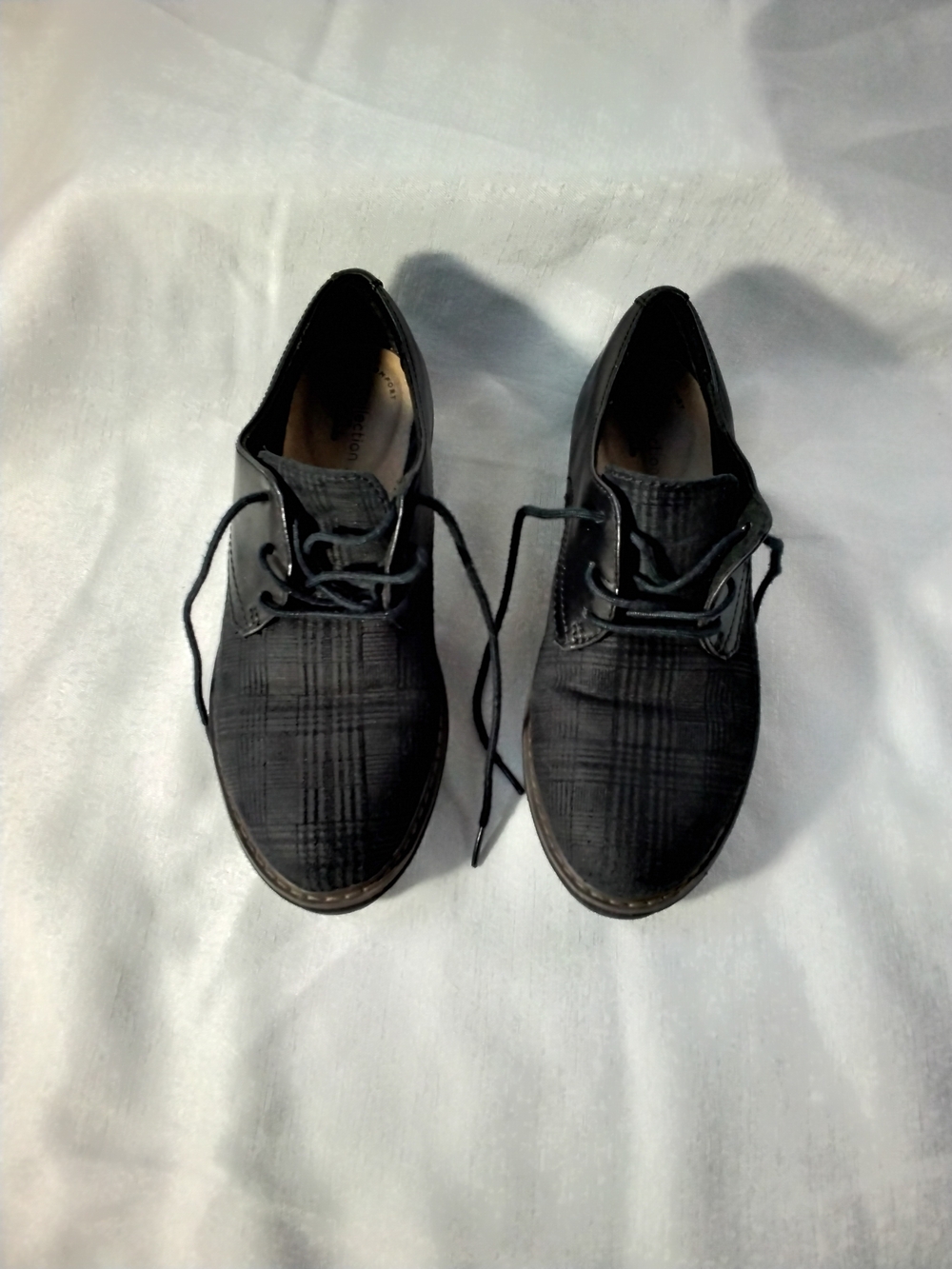 Clarks Boy Black Plaid Lace-Up Oxfords